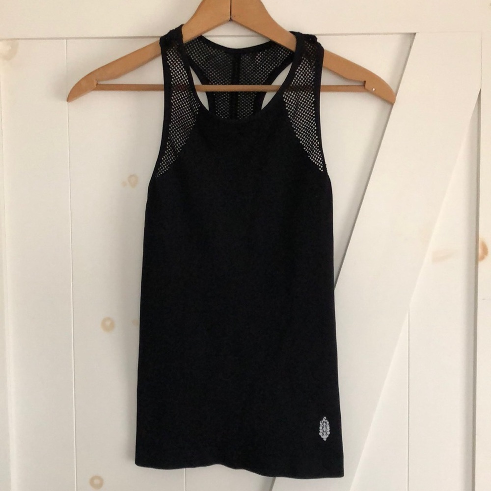 Free People Movement black racer back tank top bodycon perforated design XS/S